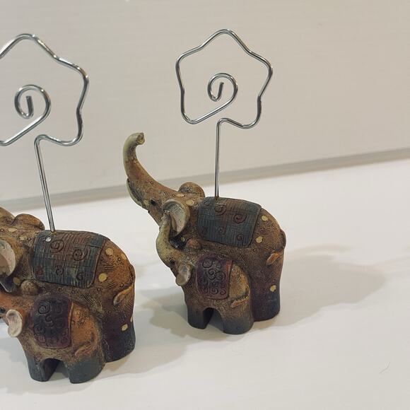 Elephant Photo Holder Set Of 3 Mom With Baby Trunks Up Figurine - Picture 8 of 13